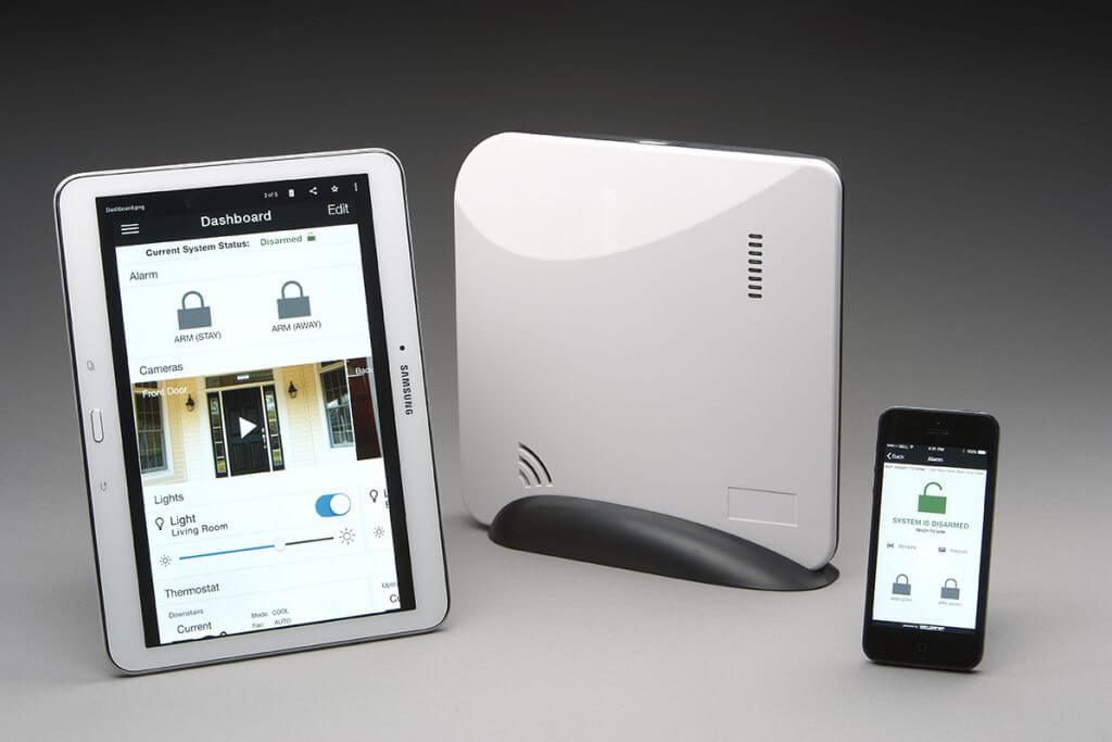 A tablet, router, and smartphone