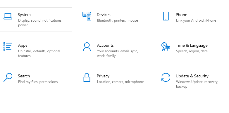 A screenshot of the Windows 10 settings. 