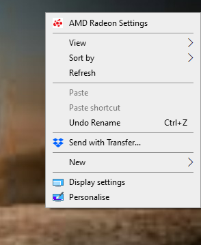 A screenshot of the menu when you right click on Windows desktop.