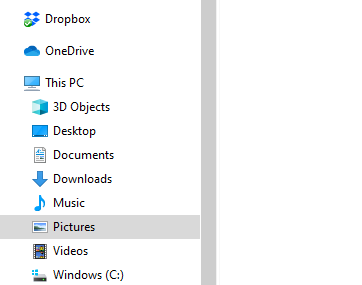 A screenshot of the file explorer left hand bar that shows "This PC"
