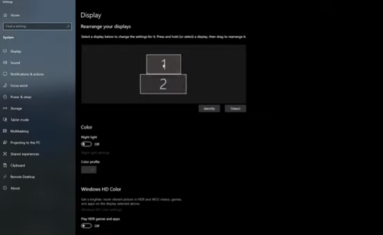 A screenshot of the display settings in Windows 10.