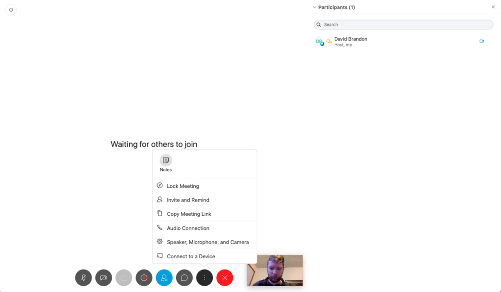 A screenshot of the Webex video conference room. 