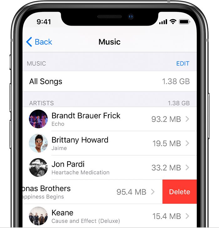 A screenshot of music on an iPhone and the swipe function to delete a song file from your iPhone.