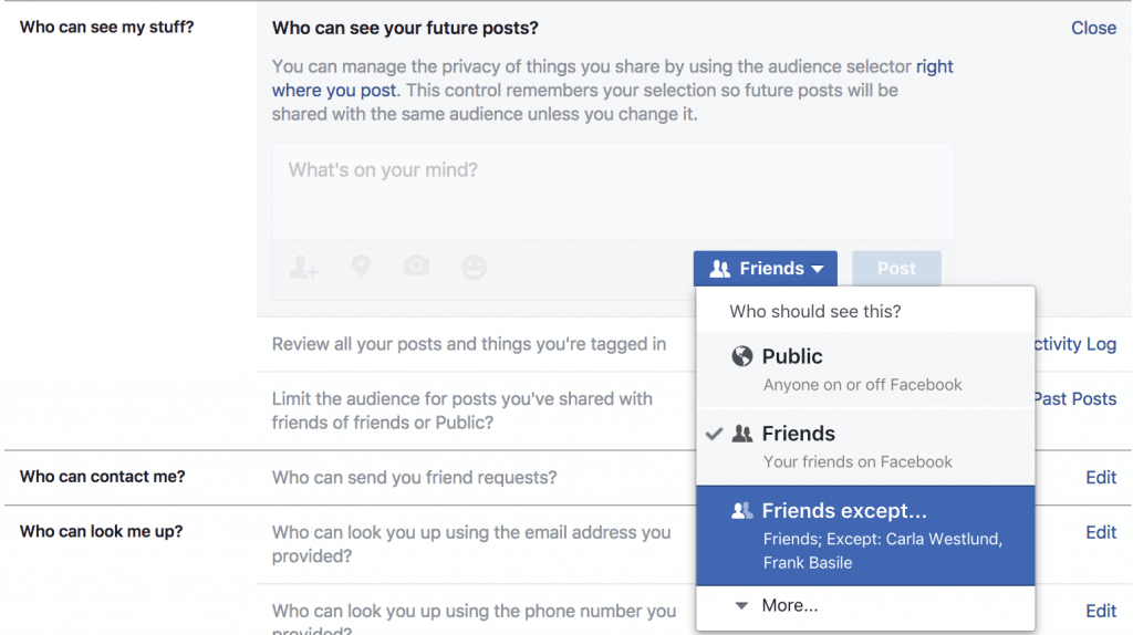 A screenshot of the settings where one can change who can see their posts.