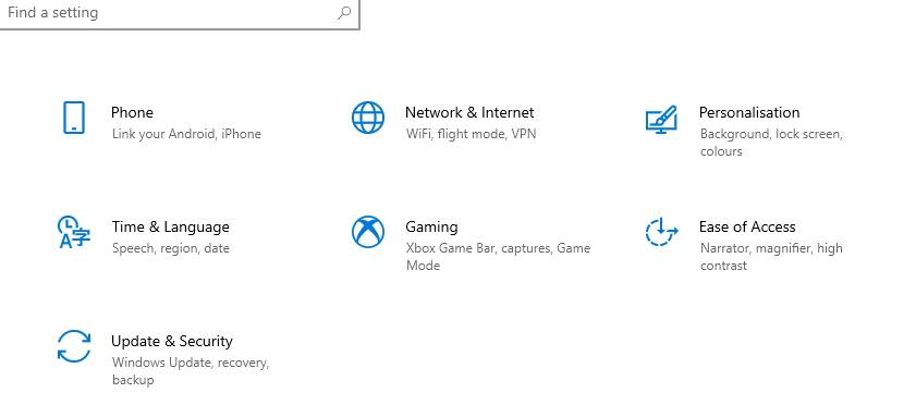 A screenshot of Windows10 settings. 