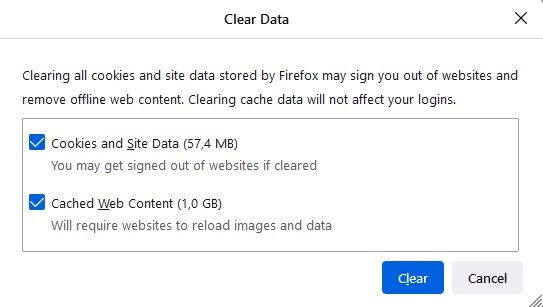 A screenshot of the Clear Data settings in Google Chrome.