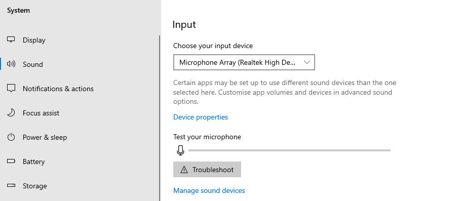 A screenshot of the system settings on Windows 10