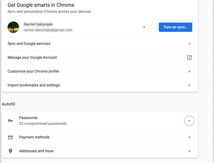 A screenshot of the Google Chrome browser settings.