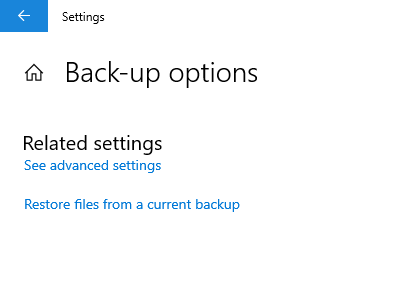 A screenshot of the Back-up options settings.