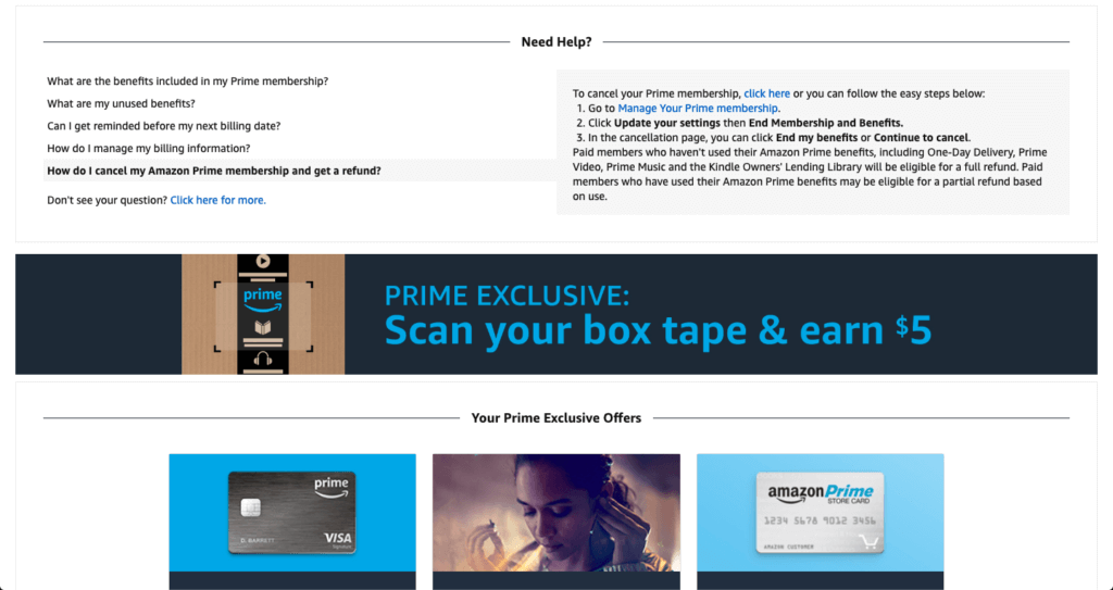 A screenshot of the Amazon Prime menu to cancel the service.