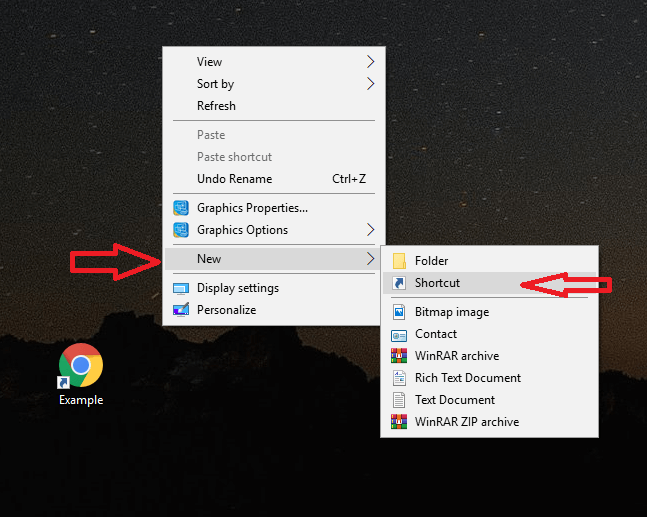 A screenshot of creating a new shortcut on a desktop