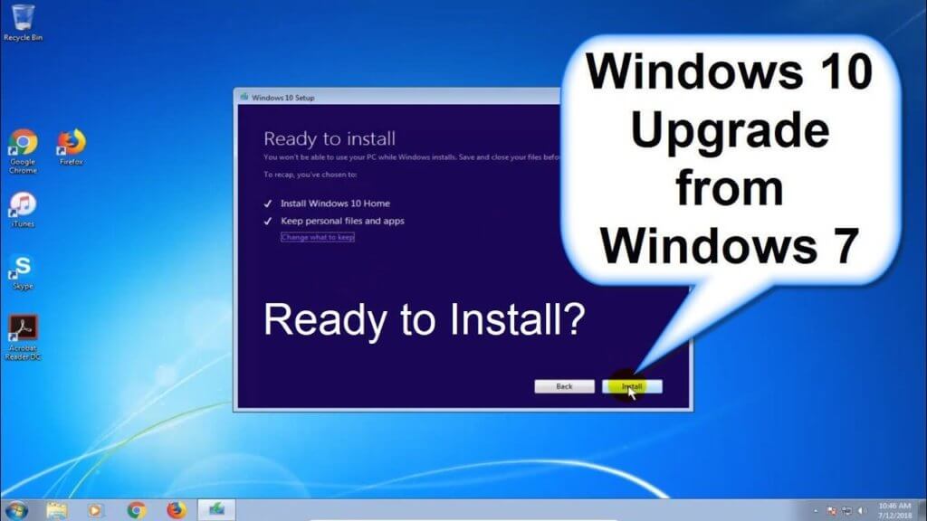 A screenshot of the window in Windows 7 that allows you to upgrade to Windows 10