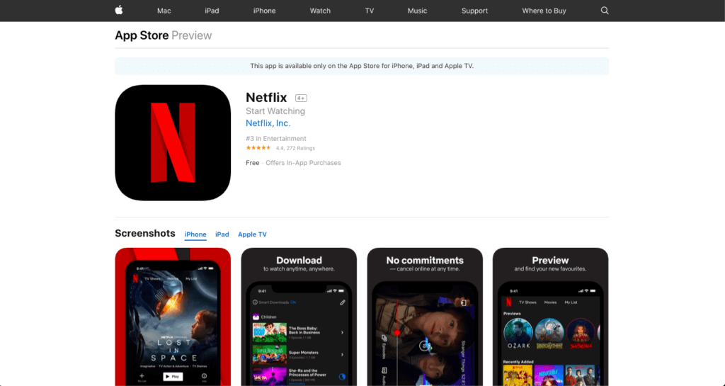 A screenshot of Netflix in the app store.