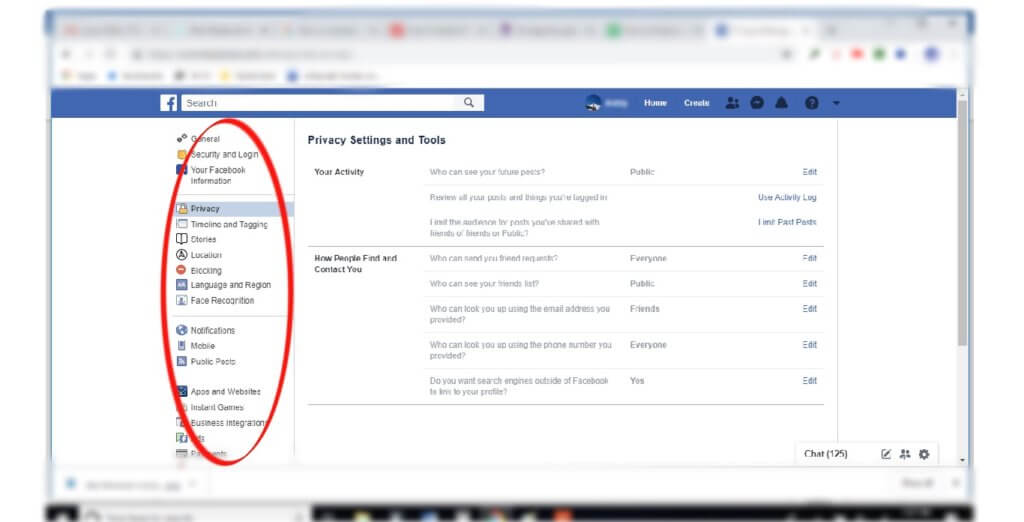 Step 3 for setting up Facebook account