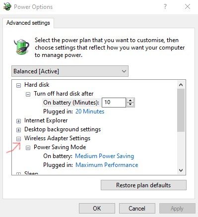 A screenshot of the Windows operating system Power Options.