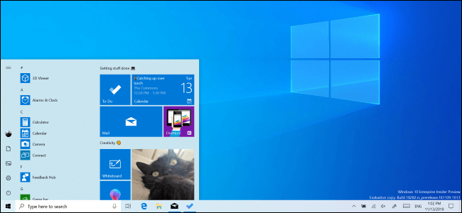 A screenshot of a Windows 10 desktop and what pops up when you click the search bar