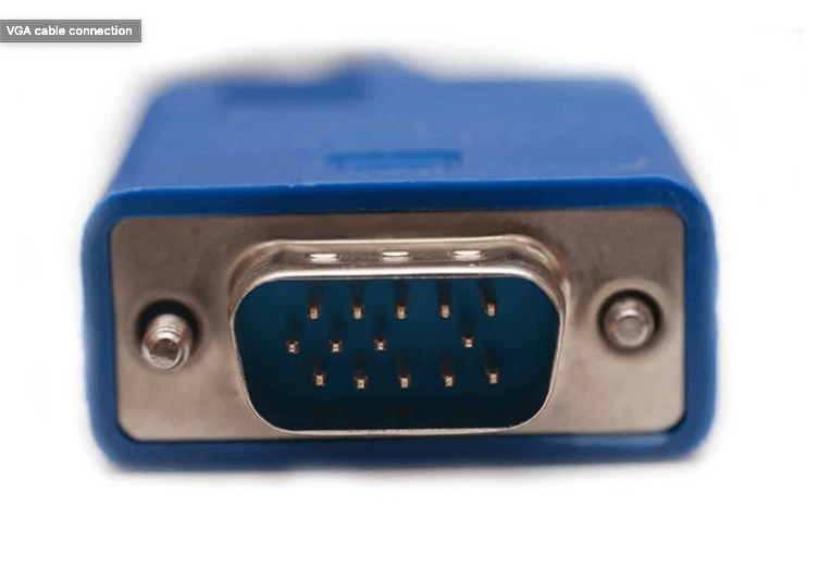 The head of a blue VGA cable.