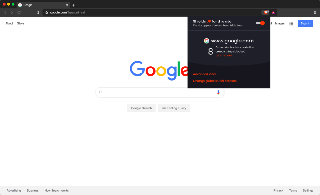 A screenshot of turning on the tracker and ad blocker with the Brave browser