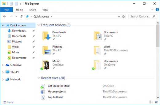 A screenshot of Quick Acess on Windows operating system
