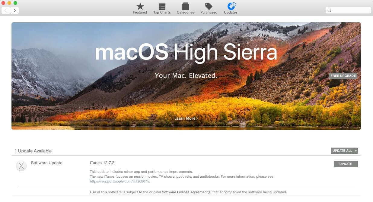 A screenshot of the macOS High Sierra menu