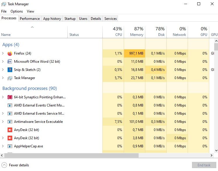 A screenshot of the Windows Task Manager and Processes