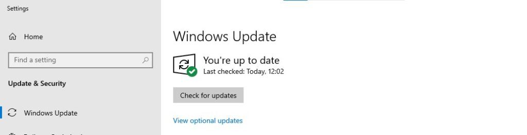 A screenshot of the update settings on Windows 10