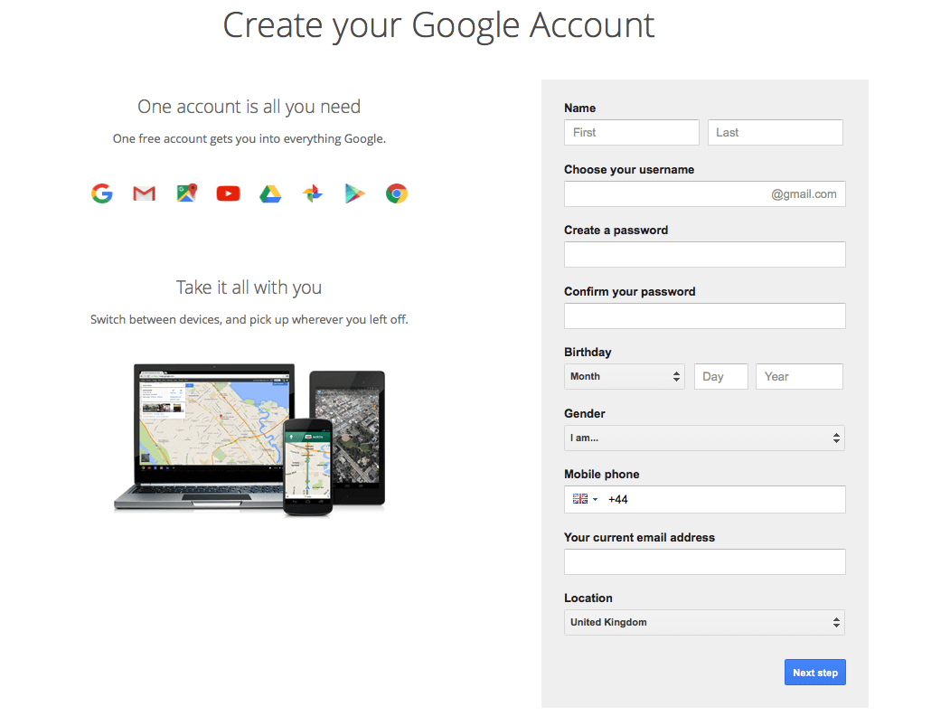 Create a new Google account