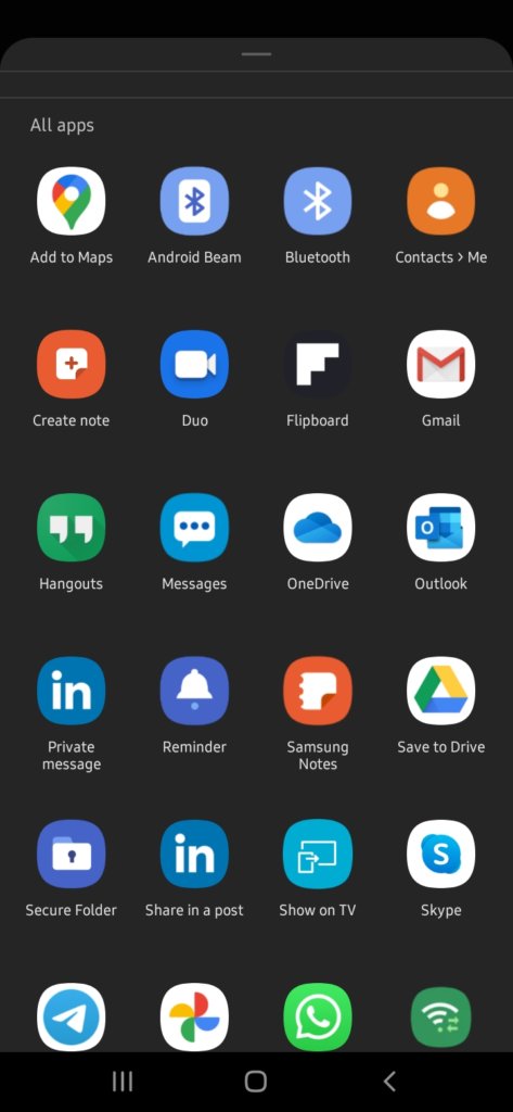 A screenshot of the phone's apps and "save to drive" shortcut to Google Drive. 
