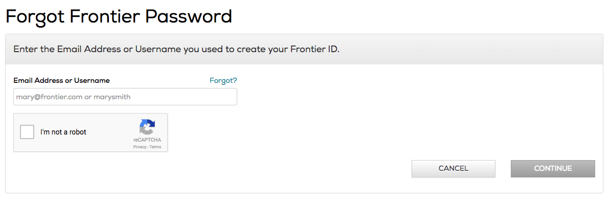 Frontier mail forgot password page