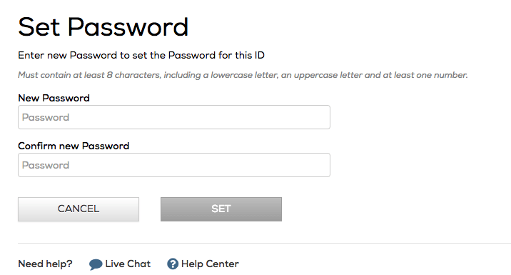 Frontier.com set password screen