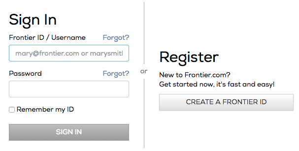 Frontier.com email login popup