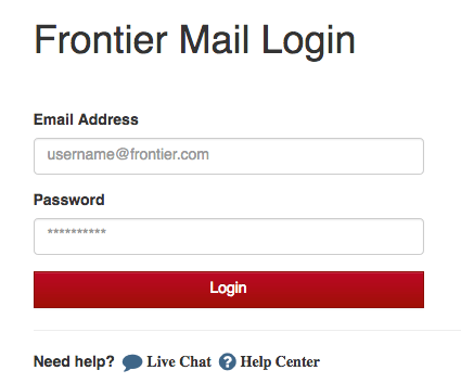 Frontier.net mail sign in screen