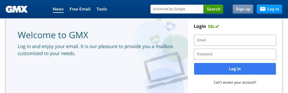 GMX email login form