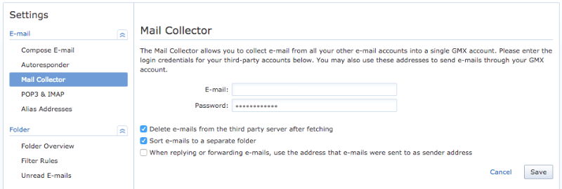GMX Mail Collector set up