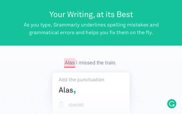 A screenshot of how Grammarly highlights errors and suggests the edit or improvement