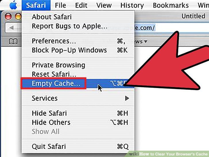 A screenshot on how to empty your cache with Safari internet browser