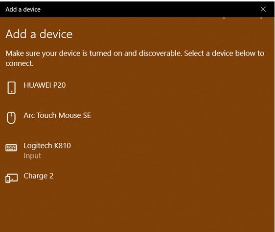 A screenshot of Add a device settings in Windows 10.