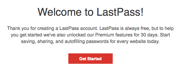 LastPass welcome email