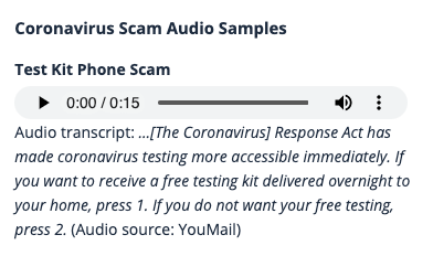 Coronavirus scam audio samples.