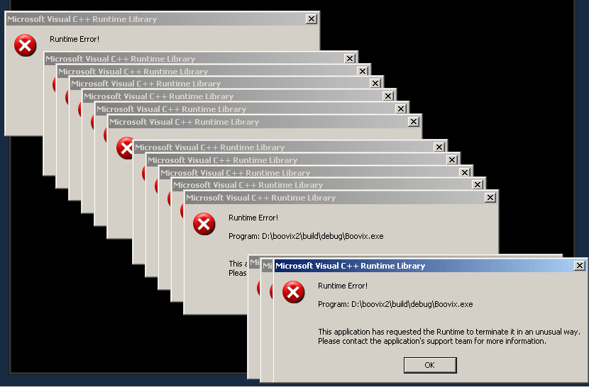 A screenshot of the Runtime Error for Microsoft Visual C++