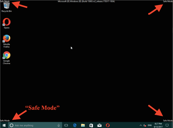 A screenshot of Windows 10 safe mode desktop